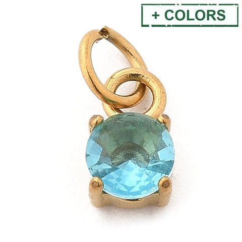 304 Stainless Steel Micro Pave Cubic Zirconia Pendants, Round, Real 18K Gold Plated 304 Stainless Steel Micro Pave Cubic Zirconia Pendants, Round, Real 18K Gold Plated