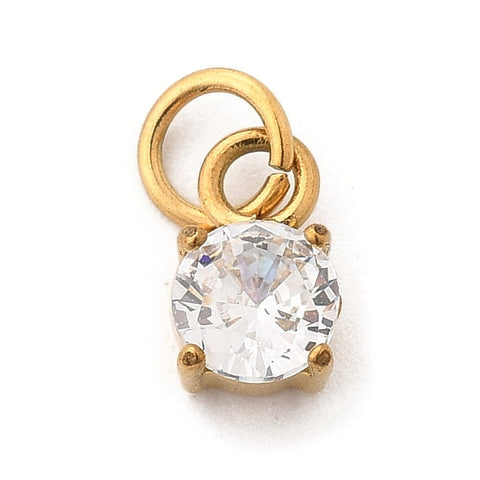 CLEAR 304 Stainless Steel Micro Pave Cubic Zirconia Pendants, Round, Real 18K Gold Plated 304 Stainless Steel Micro Pave Cubic Zirconia Pendants, Round, Real 18K Gold Plated