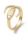 X  18K GOLD PLATED 304 Stainless Steel Open Cuff Ring, Crescent Moon with Eye, 18.5mm 304 Stainless Steel Open Cuff Ring, Crescent Moon with Eye, 18.5mm