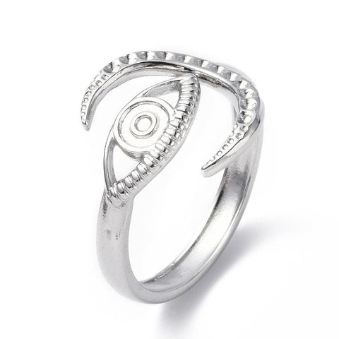 STAINLESS STEEL 304 Stainless Steel Open Cuff Ring, Crescent Moon with Eye, 18.5mm 304 Stainless Steel Open Cuff Ring, Crescent Moon with Eye, 18.5mm