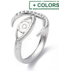 304 Stainless Steel Open Cuff Ring, Crescent Moon with Eye, 18.5mm 304 Stainless Steel Open Cuff Ring, Crescent Moon with Eye, 18.5mm