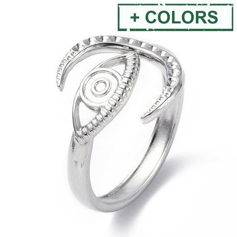 304 Stainless Steel Open Cuff Ring, Crescent Moon with Eye, 18.5mm 304 Stainless Steel Open Cuff Ring, Crescent Moon with Eye, 18.5mm