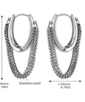 304 Stainless Steel Oval Hoop Earrings – Curb Chain Tassel Design 304 Stainless Steel Oval Hoop Earrings – Curb Chain Tassel Design