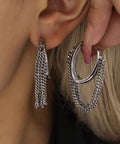 304 Stainless Steel Oval Hoop Earrings – Curb Chain Tassel Design 304 Stainless Steel Oval Hoop Earrings – Curb Chain Tassel Design