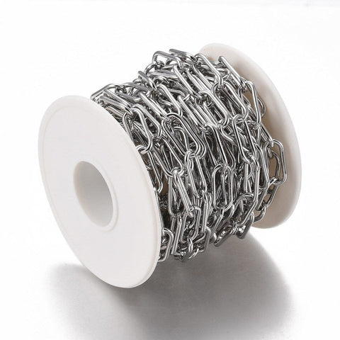 5 METER ROLL 304 Stainless Steel Paperclip Chains, Soldered, 10x3mm 304 Stainless Steel Paperclip Chains, Soldered, 10x3mm