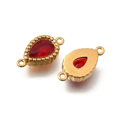 RED 304 Stainless Steel Pave Cubic Zirconia Teardrop Connector Charms, Golden IP Plated, 12x6mm 304 Stainless Steel Pave Cubic Zirconia Teardrop Connector Charms, Golden IP Plated, 12x6mm
