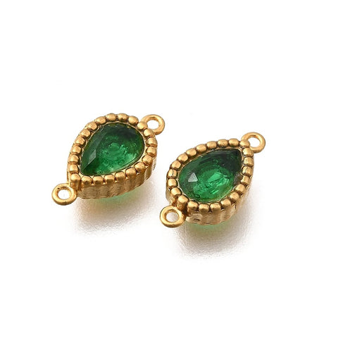 GREEN 304 Stainless Steel Pave Cubic Zirconia Teardrop Connector Charms, Golden IP Plated, 12x6mm 304 Stainless Steel Pave Cubic Zirconia Teardrop Connector Charms, Golden IP Plated, 12x6mm