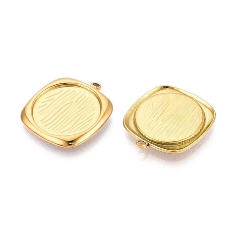 304 Stainless Steel Pendant Cabochon Settings, Ion Plated, Square, Real 18K Gold Plated 304 Stainless Steel Pendant Cabochon Settings, Ion Plated, Square, Real 18K Gold Plated