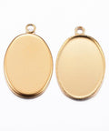 304 Stainless Steel Pendant Cabochon Settings, Oval, Golden 22MM 304 Stainless Steel Pendant Cabochon Settings, Oval, Golden Size: about 22mm long, 14mm wide, 1.5mm thick, hole: 1.5mm, tray: 18x13mm.
