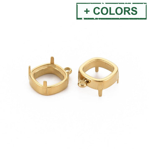 304 Stainless Steel Pendant Cabochon Settings, Rhinestone Claw Settings, Square, 10x10mm 304 Stainless Steel Pendant Cabochon Settings, Rhinestone Claw Settings, Square, 10x10mm