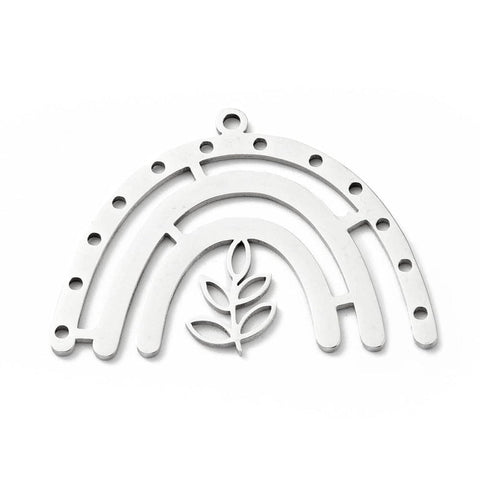 STAINLESS STEEL 304 Stainless Steel Pendant Charm, Arch Chandelier with Leaf , 26x36x1mm 304 Stainless Steel Pendant Charm, Arch Chandelier with Leaf , 26x36x1mm