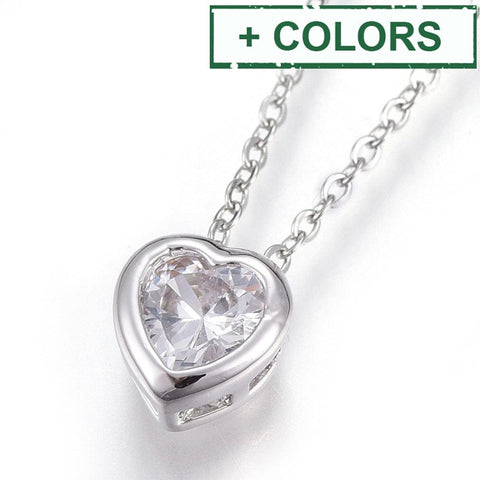 304 Stainless Steel Pendant Necklaces, Heart, Clear (45cm) 50mm 304 Stainless Steel Pendant Necklaces, Heart, Clear (45cm) 50mm