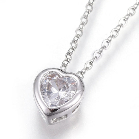 STAINLESS STEEL 304 Stainless Steel Pendant Necklaces, Heart, Clear (45cm) 50mm 304 Stainless Steel Pendant Necklaces, Heart, Clear (45cm) 50mm