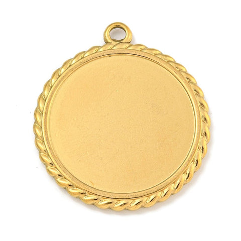 ION GOLD PLATED 304 Stainless Steel Pendants Cabochon Settings, Flat Round 304 Stainless Steel Pendants Cabochon Settings, Flat Round