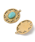 NATURAL AMAZONITE 304 Stainless Steel Pendants – Oval Charms – Real 18K Gold Plated – 16x20mm 304 Stainless Steel Pendants – Oval Charms – Real 18K Gold Plated – 16x20mm