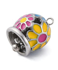 STAINLESS STEEL 304 Stainless Steel Pendants, with Enamel, Bell with Flower Charm 304 Stainless Steel Pendants, with Enamel, Bell with Flower Charm