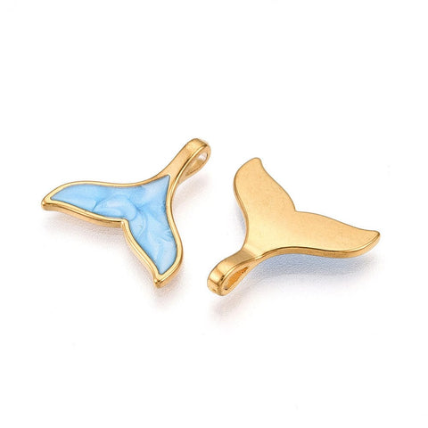 LIGHT SKY BLUE 304 Stainless Steel Pendants, with Enamel, Fishtail Charms, Ion Plated 304 Stainless Steel Pendants, with Enamel, Fishtail Charms, Ion Plated