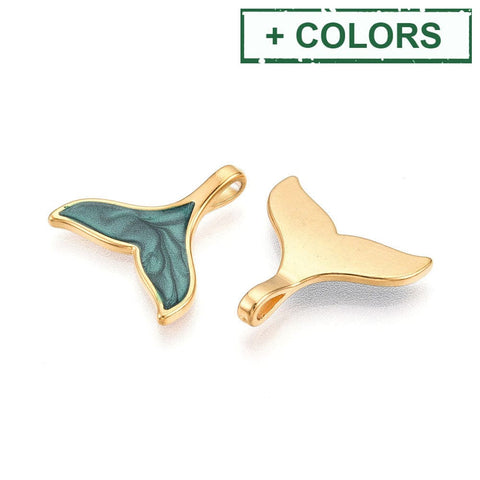 304 Stainless Steel Pendants, with Enamel, Fishtail Charms, Ion Plated 304 Stainless Steel Pendants, with Enamel, Fishtail Charms, Ion Plated