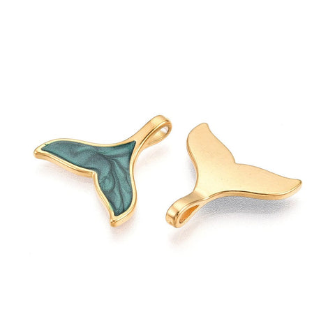 DARK CYAN 304 Stainless Steel Pendants, with Enamel, Fishtail Charms, Ion Plated 304 Stainless Steel Pendants, with Enamel, Fishtail Charms, Ion Plated