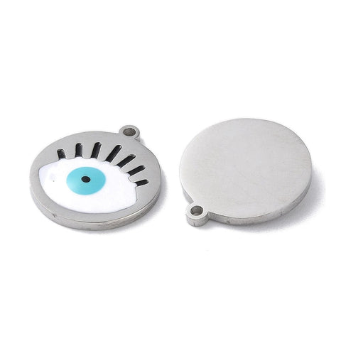 STAINLESS STEEL 304 Stainless Steel Pendants, with Enamel, Flat Round with Evil Eye Pattern,  17x15x1.5mm 304 Stainless Steel Pendants, with Enamel, Flat Round with Evil Eye Pattern,  17x15x1.5mm