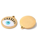 ION GOLD PLATED 304 Stainless Steel Pendants, with Enamel, Flat Round with Evil Eye Pattern,  17x15x1.5mm 304 Stainless Steel Pendants, with Enamel, Flat Round with Evil Eye Pattern,  17x15x1.5mm