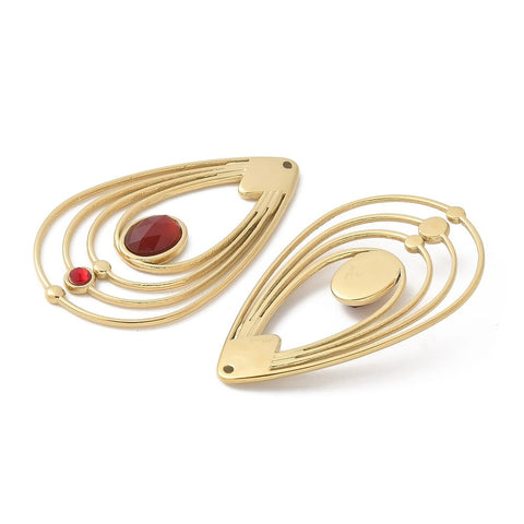 304 Stainless Steel Pendants, with Natural Carnelian and Rhinestone, Ion Plated 42x26mm 304 Stainless Steel Pendants, with Natural Carnelian and Rhinestone, Ion Plated 42x26mm