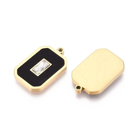304 Stainless Steel Rhinestone and Acrylic Rectangle Pendant, Ion Plated, Black, 20x13mm 304 Stainless Steel Rhinestone and Acrylic Rectangle Pendant, Ion Plated, Black, 20x13mm