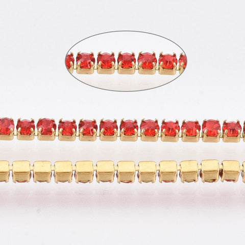 Light Siam 304 Stainless Steel Rhinestone Strass Chains, Golden, Crystal, 2x2x2mm 304 Stainless Steel Rhinestone Strass Chains, Golden, Crystal, 2x2x2mm