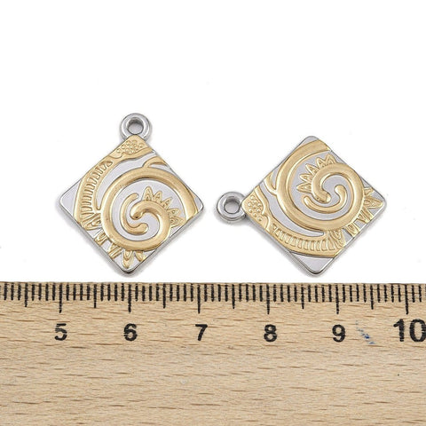 304 Stainless Steel Rhombus Vortex Pendant – Two-Tone Gold & Silver, 25mm Stainless Steel Rhombus Vortex Pendant | Two-Tone Gold/Silver