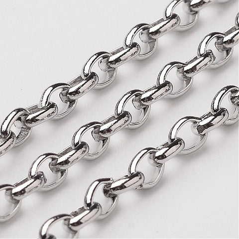 304 Stainless Steel Rolo Chains, Soldered, Stainless Steel Color, 4x3x1mm 304 Stainless Steel Rolo Chains, Soldered, Stainless Steel Color, 4x3x1mm