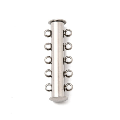 STAINLESS STEEL COLOR 304 Stainless Steel Slide Lock Clasp – Tube, 5-Strand, 10-Hole, 30.5mm 304 Stainless Steel 5-Strand Slide Lock Clasp | BalzarCrafts