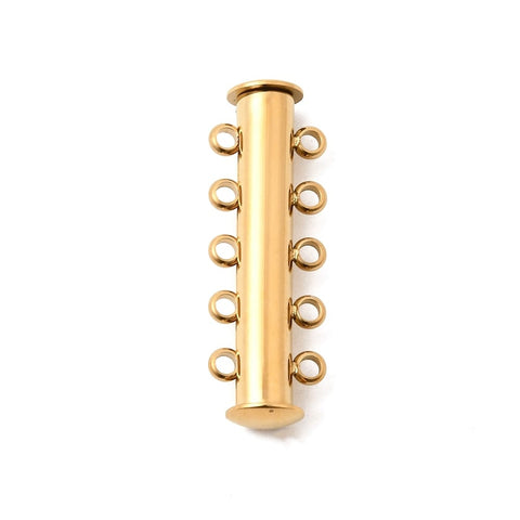 ION GOLD PLATED 304 Stainless Steel Slide Lock Clasp – Tube, 5-Strand, 10-Hole, 30.5mm 304 Stainless Steel 5-Strand Slide Lock Clasp | BalzarCrafts