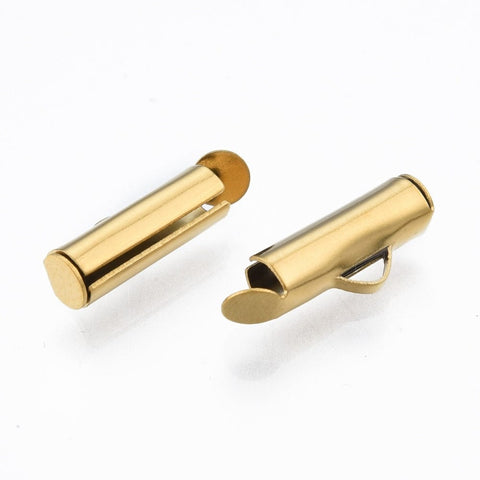 6x13x4mm 304 Stainless Steel Slide On End Clasp Tubes, Slider End Caps, Golden 304 Stainless Steel Slide On End Clasp Tubes, Slider End Caps, Golden