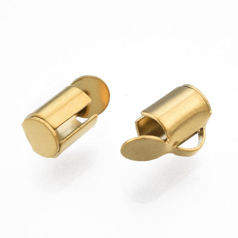 6x6x4mm 304 Stainless Steel Slide On End Clasp Tubes, Slider End Caps, Golden 304 Stainless Steel Slide On End Clasp Tubes, Slider End Caps, Golden