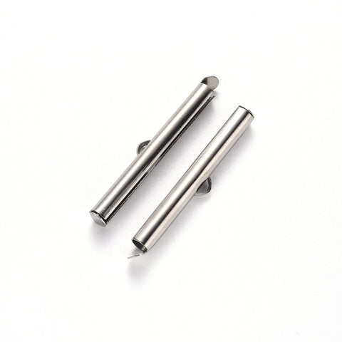 6x35x4mm 304 Stainless Steel Slide On End Clasp Tubes, Slider End Caps, Stainless Steel Color 304 Stainless Steel Slide On End Clasp Tubes, Slider End Caps, Stainless Steel Color