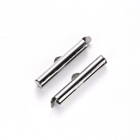 6x25x4mm 304 Stainless Steel Slide On End Clasp Tubes, Slider End Caps, Stainless Steel Color 304 Stainless Steel Slide On End Clasp Tubes, Slider End Caps, Stainless Steel Color