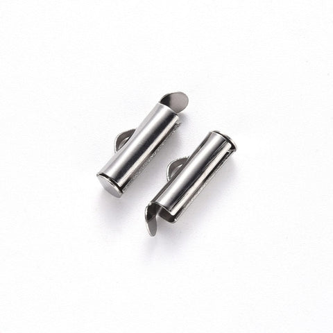 6x13x4mm 304 Stainless Steel Slide On End Clasp Tubes, Slider End Caps, Stainless Steel Color 304 Stainless Steel Slide On End Clasp Tubes, Slider End Caps, Stainless Steel Color