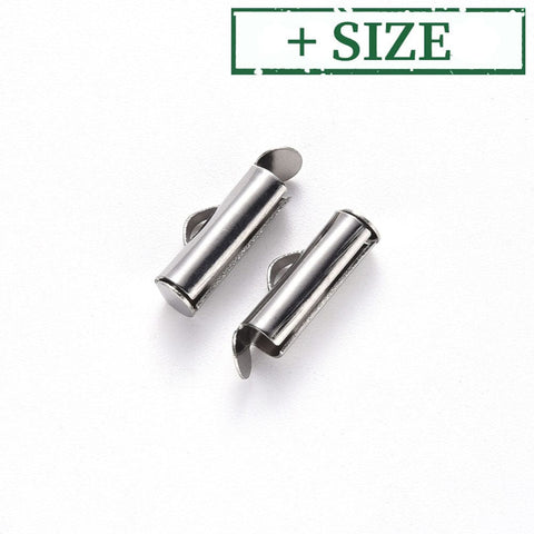 304 Stainless Steel Slide On End Clasp Tubes, Slider End Caps, Stainless Steel Color 304 Stainless Steel Slide On End Clasp Tubes, Slider End Caps, Stainless Steel Color