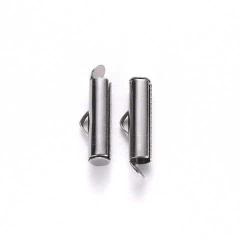 6x16x4mm 304 Stainless Steel Slide On End Clasp Tubes, Slider End Caps, Stainless Steel Color 304 Stainless Steel Slide On End Clasp Tubes, Slider End Caps, Stainless Steel Color