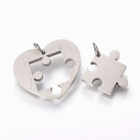 304 Stainless Steel Split Pendant Charm, Heart with Puzzle 304 Stainless Steel Split Pendant Charm, Heart with Puzzle