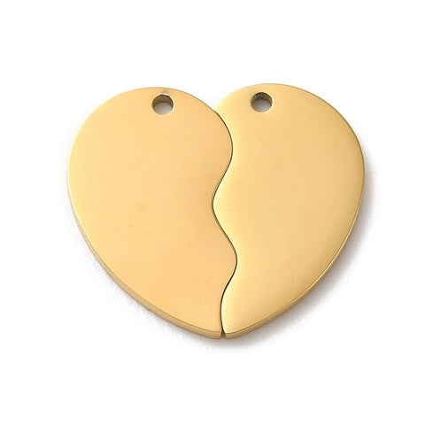 ION GOLD PLATED 304 Stainless Steel Split Pendant Charm, Laser Cut, Heart Charm 304 Stainless Steel Split Pendant Charm, Laser Cut, Heart Charm