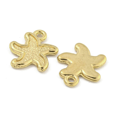 304 Stainless Steel Starfish Charms, Ion Plated, 18K Gold Plated 304 Stainless Steel Starfish Charms, Ion Plated, 18K Gold Plated