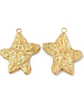 ION 18KT GOLD PLATED 304 Stainless Steel Starfish Pendants, Textured, 26x21mm 304 Stainless Steel Starfish Pendants, Textured, 26x21mm
