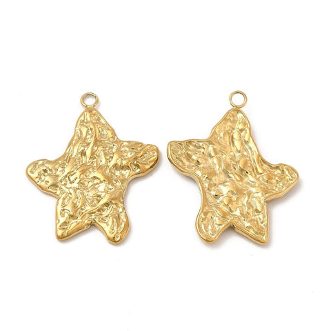 ION 18KT GOLD PLATED 304 Stainless Steel Starfish Pendants, Textured, 26x21mm 304 Stainless Steel Starfish Pendants, Textured, 26x21mm