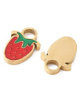 10.5x7x1mm 304 Stainless Steel Strawberry Enamel Charms, Ion Plated, Golden 304 Stainless Steel Strawberry Enamel Charms, Ion Plated, Golden