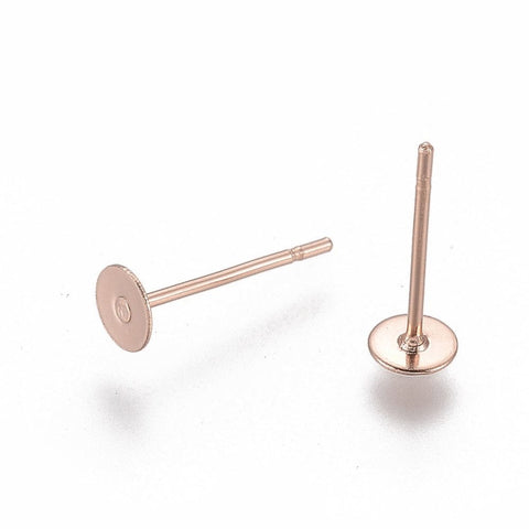 4x0.3mm : pin 0.7mm 304 Stainless Steel Stud Earring Findings, Flat Round, Rose Gold 304 Stainless Steel Stud Earring Findings, Flat Round, Rose Gold
