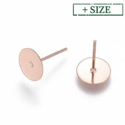304 Stainless Steel Stud Earring Findings, Flat Round, Rose Gold 304 Stainless Steel Stud Earring Findings, Flat Round, Rose Gold