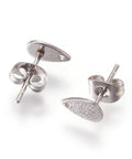 STAINLES STEEL 304 Stainless Steel Stud Earring Findings Golden, 5x8mm Vacuum Plating 304 Stainless Steel Stud Earring Findings for Dangle Charms, Textured Teardrop, Golden Size: teardrop: about 5mm wide, 8mm long, hole: 1mm; pin: 0.7mm.