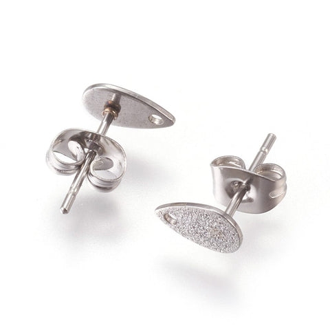 STAINLES STEEL 304 Stainless Steel Stud Earring Findings Golden, 5x8mm Vacuum Plating 304 Stainless Steel Stud Earring Findings for Dangle Charms, Textured Teardrop, Golden Size: teardrop: about 5mm wide, 8mm long, hole: 1mm; pin: 0.7mm.