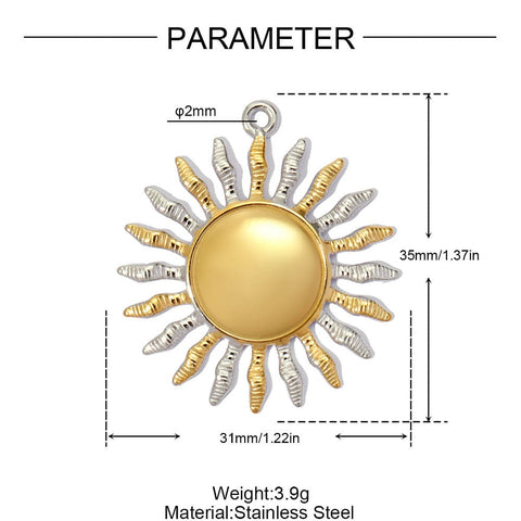 304 Stainless Steel Sun Pendant – Real 18K Gold Plated Two-Tone, 35×31mm 18K Gold Plated Stainless Steel Sun Pendant | 35×31mm